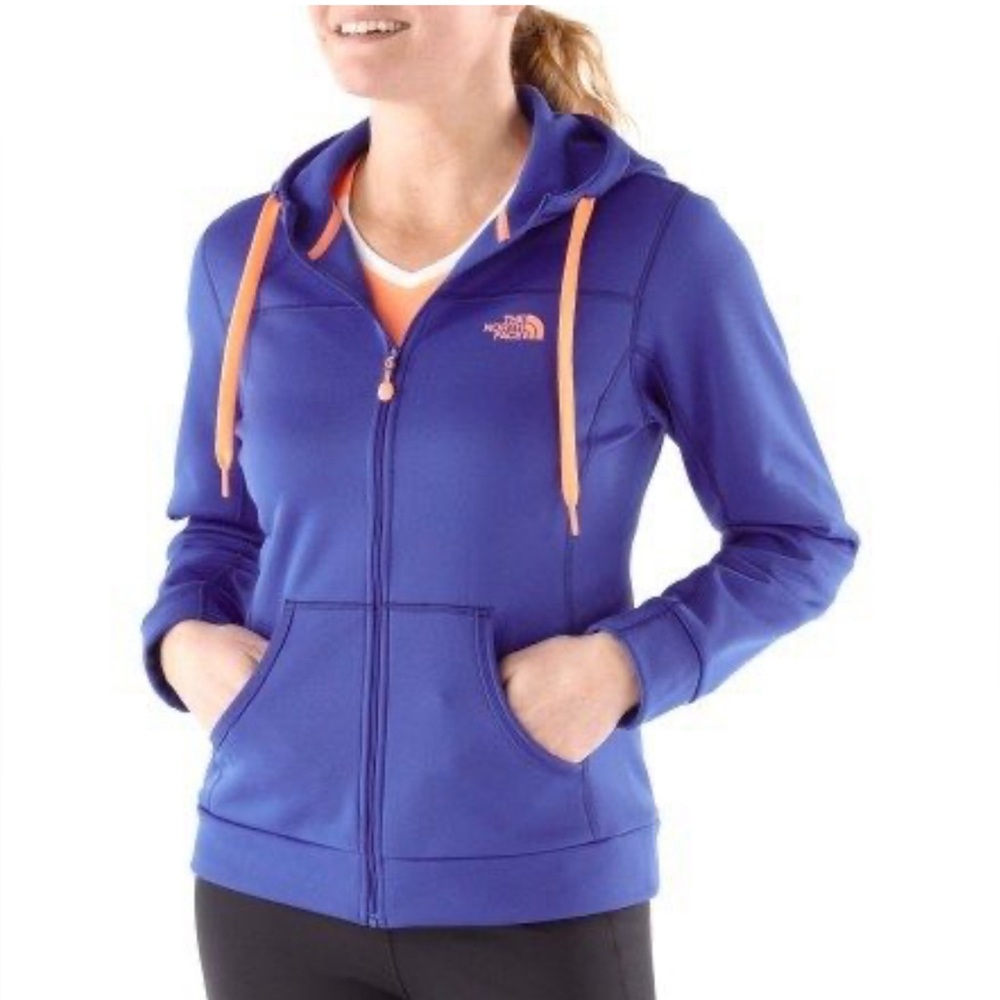 The North Face Blue and Orange Hooded Zip Up Jacket